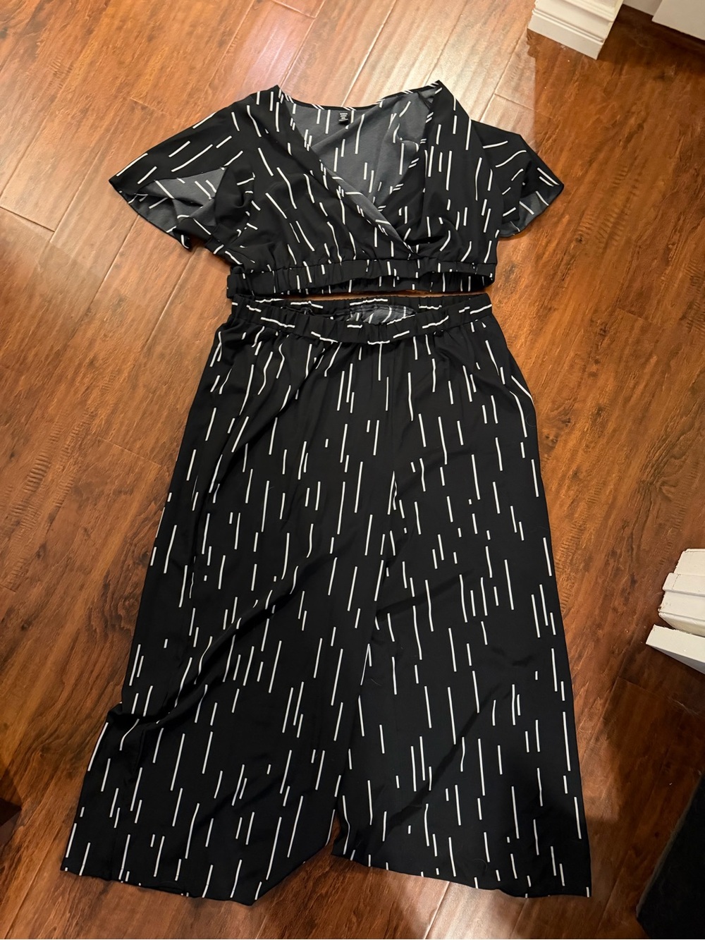 Black Printed two piece set - Classic Black Stripe